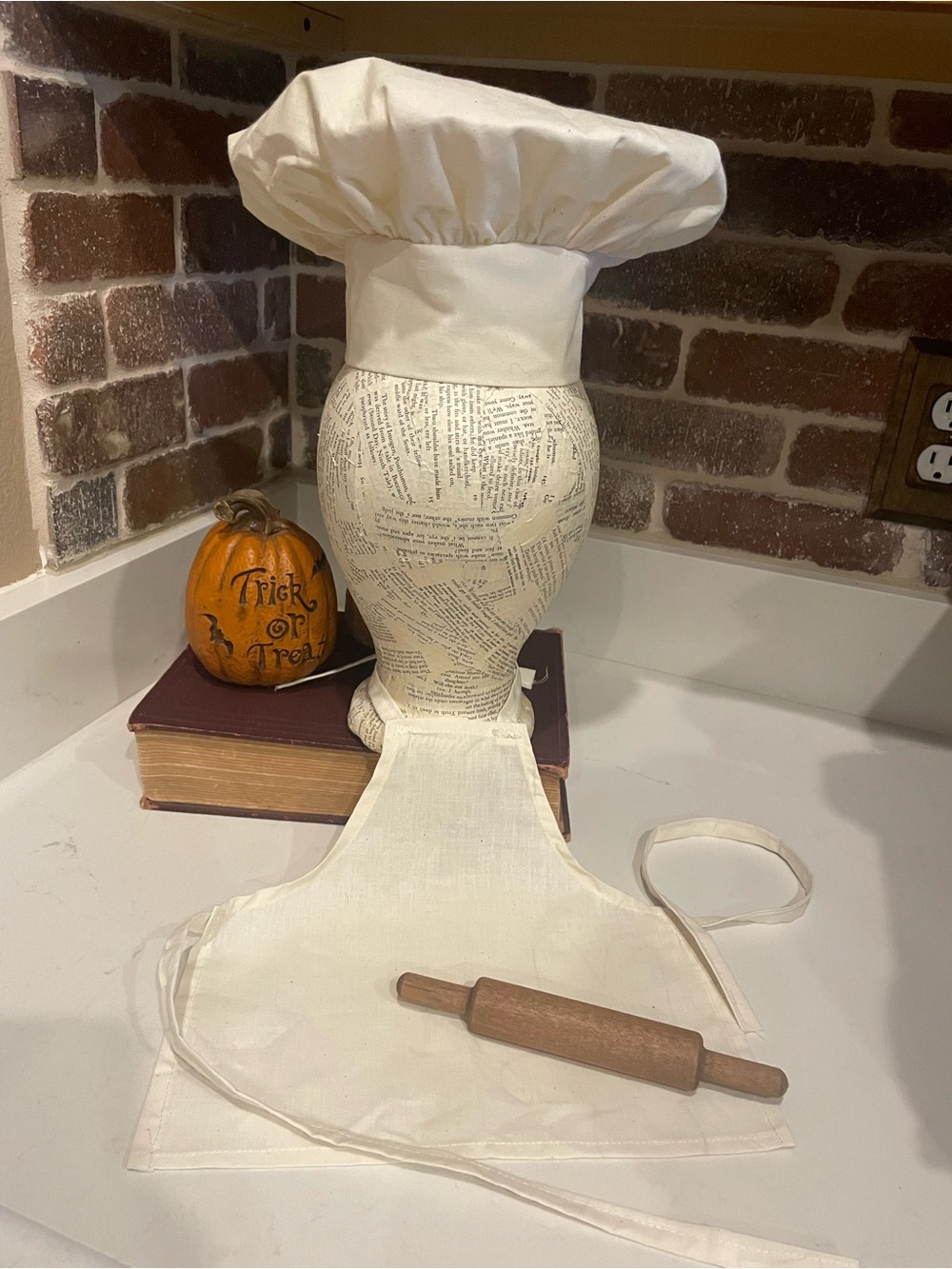 Classic White Baby Chef Hat and Apron Set with Mini Rolling Pin